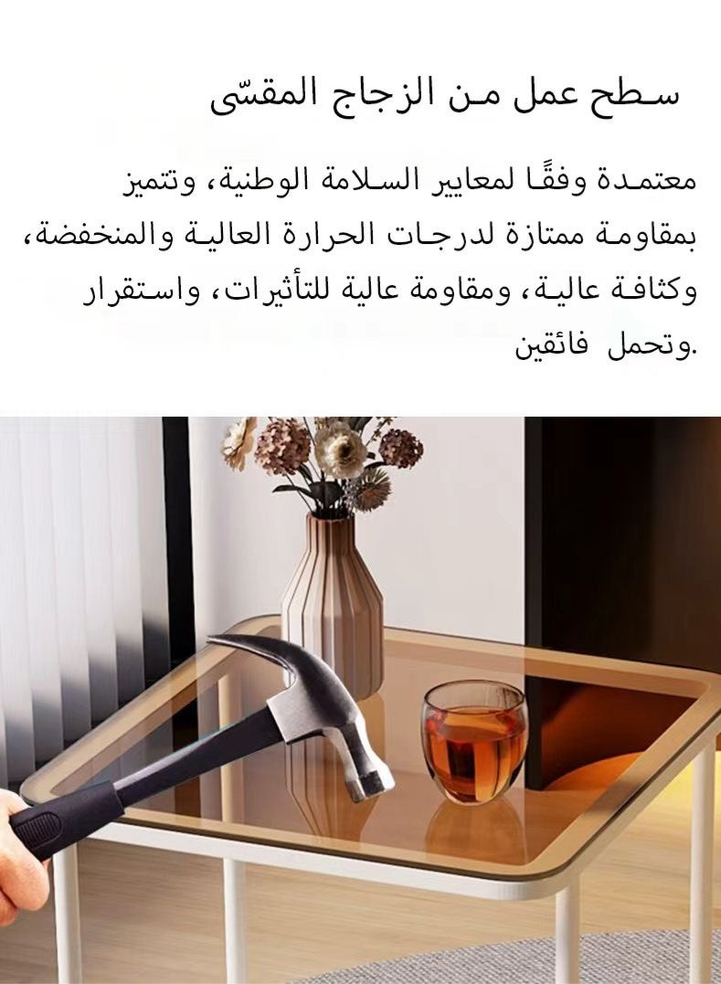كاكابو طاولة جانبية معدنية حديثة ذات سطح زجاجي، طاولة جانبية رفيعة وضيقة بإطار متين، طاولة زاوية صغيرة للمساحات الصغيرة، مناسبة لغرفة المعيشة وغرفة النوم والمكتب، سهلة التجميع - Image 4